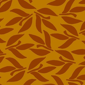 Laurel sprig, Brown leaves on a dark yellow background