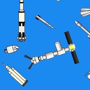 Space Rockets and Spaceships on sea blue 3in