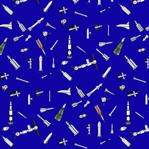 Space Rockets and Spaceships on blue 2in