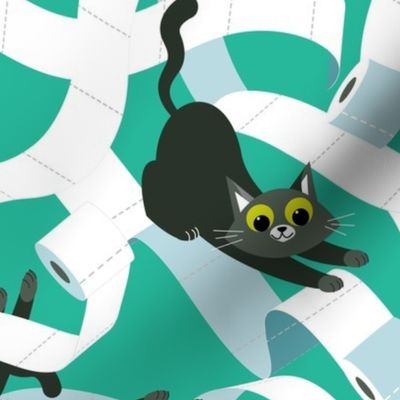 Cats & Toilet Paper - turquoise background