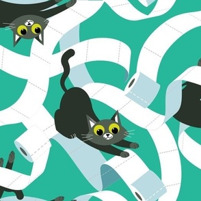 Cats & Toilet Paper - turquoise background