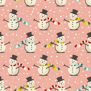 Retro 1950s Snowmen on Rose Pink