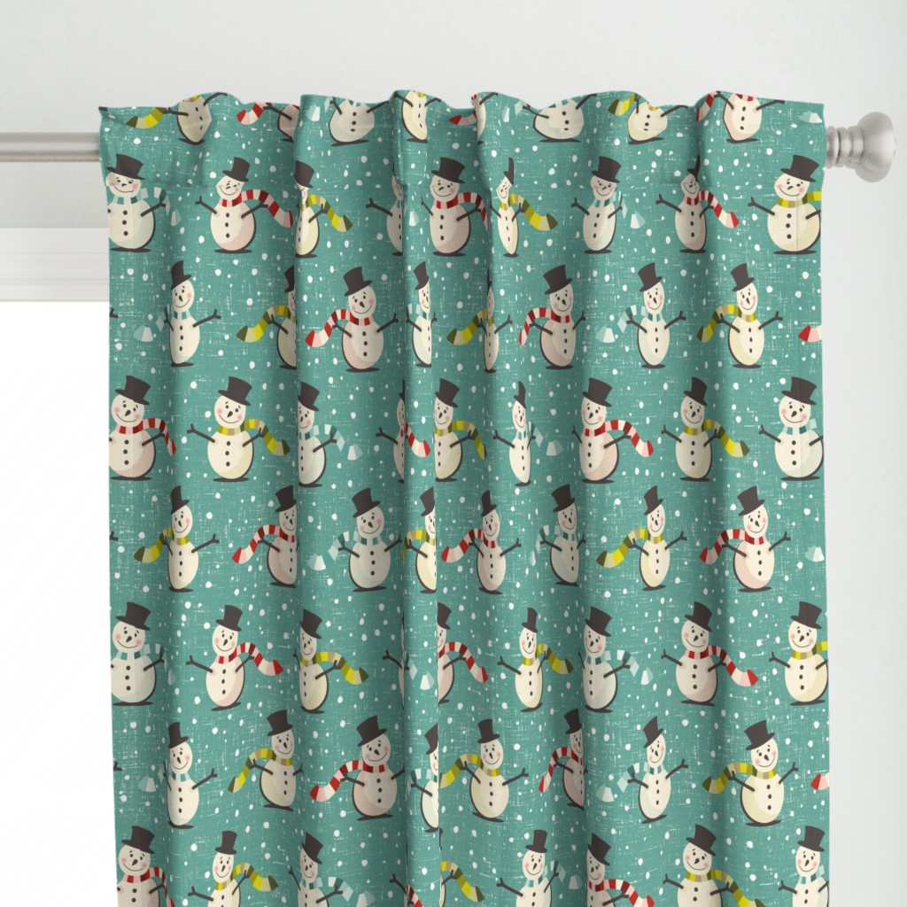 Retro 1950s Snowmen on Teal