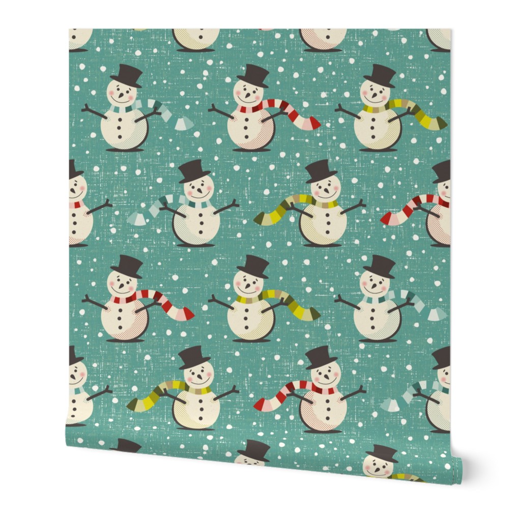 Retro 1950s Snowmen on Teal