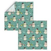 Retro 1950s Snowmen on Teal