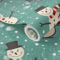 Retro 1950s Snowmen on Teal