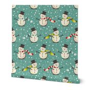 Retro 1950s Snowmen on Teal