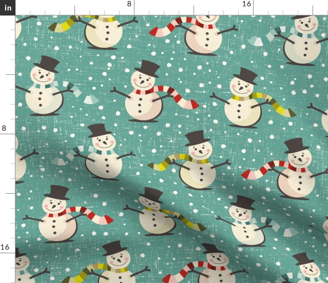 Retro 1950s Snowmen on Teal