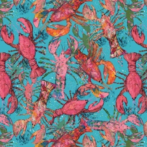 ditsy  lobsters on turquoise