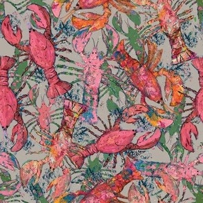 ditsy pink and green lobsters on beige