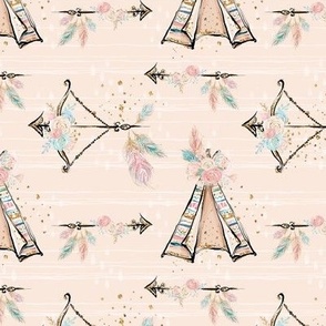 Boho Wild outdoors on blush pink Arrows feathers 