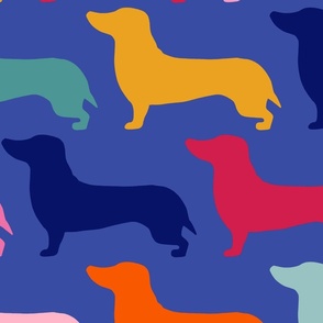 extra large - Dachshunds - Sausage dog - colorful dogs on blue - Weiner Wiener dogs pets pet cute simple silhouette