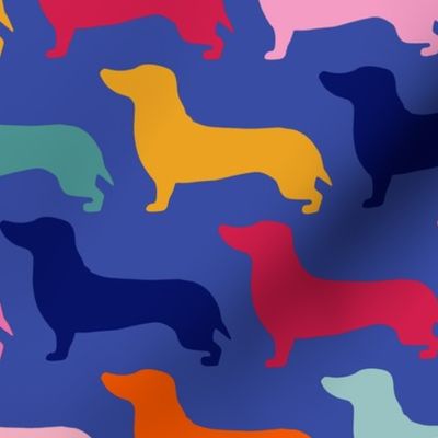 large - Dachshunds - Sausage dog - colorful dogs on blue - Weiner Wiener dogs pets pet cute simple silhouette