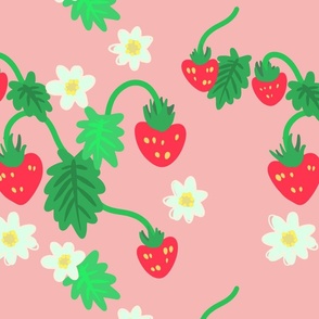 Strawberries with Pink Beige Background