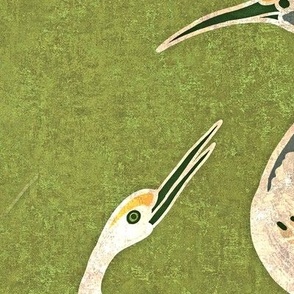 Deco Cranes, Spring Green 24.00in x 35.56in repeat scale