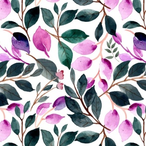 Watercolor violet green branches pattern