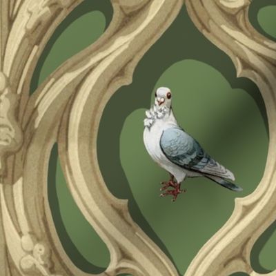Art Nouveau Pidgeons and Doves (green background) 