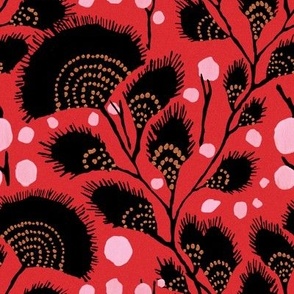 1925 Vintage Black and Red Fan Flowers by Emile-Alain Seguy - Original Colors
