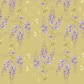 Wisteria Blossom Flower - Gold Background