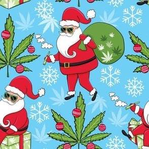 Cute cannabis Santa Claus ,funny Christmas fabric blue WB22