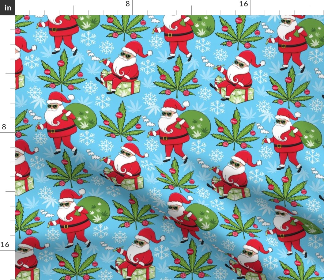 Cute cannabis Santa Claus ,funny Christmas fabric blue WB22