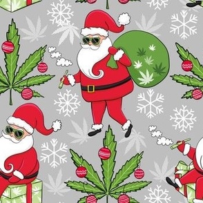 Cute cannabis Santa Claus ,funny Christmas fabric gray WB22