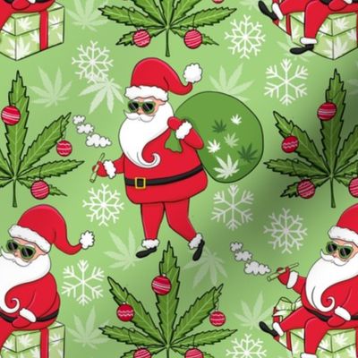 Weed Santa , Cute cannabis Santa Claus , funny Christmas fabric green WB22