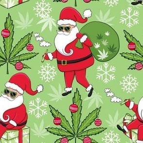 Weed Santa , Cute cannabis Santa Claus , funny Christmas fabric green WB22