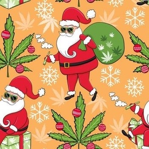 Cute cannabis Santa Claus ,funny Christmas fabric orange WB22