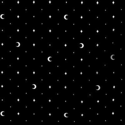 Tiny Moons and Stars White on Black