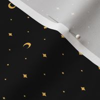 Tiny Moons and Stars Gold on Black