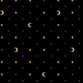 Tiny Moons and Stars Gold on Black