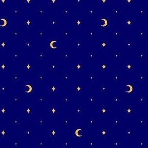 Tiny Moons and Stars Gold on Navy Blue