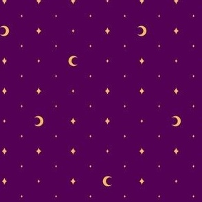 Tiny Moons and Stars Gold on Purple