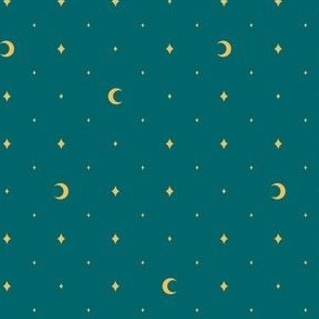 Tiny Moons and Stars on Emerald Green