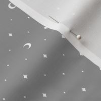 Tiny Moons and Stars White on Grey