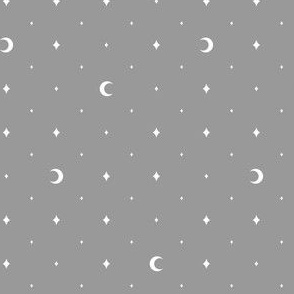 Tiny Moons and Stars White on Grey