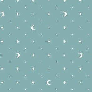 Tiny Moons and Stars White on Sage Green
