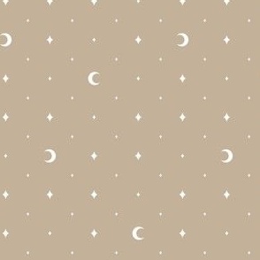 Tiny Moons and Stars White on Latte Brown