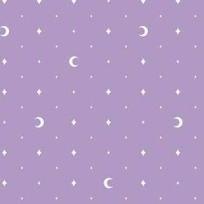 Tiny Moons and Stars White on Purple