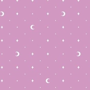 Tiny Moons and Stars White on Dark Pink