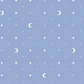 Tiny Moons and Stars White on Blue