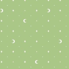 Tiny Moons and Stars White on Green