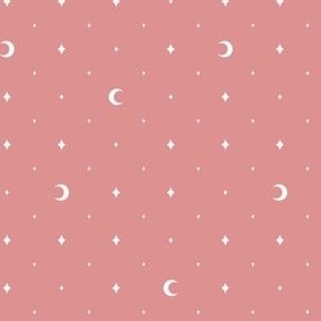 Tiny Moons and Stars White on Light Red