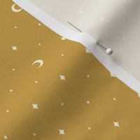 Tiny Moons and Stars White on Mustard Yellow