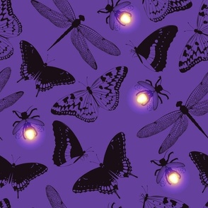 Deep Gloaming Purple with Fireflies Dragonflies Butterflies