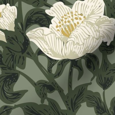 Tangled garden - sage green, off-white and forest green // big scale