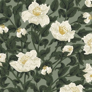 Tangled garden - sage green, off-white and forest green // big scale