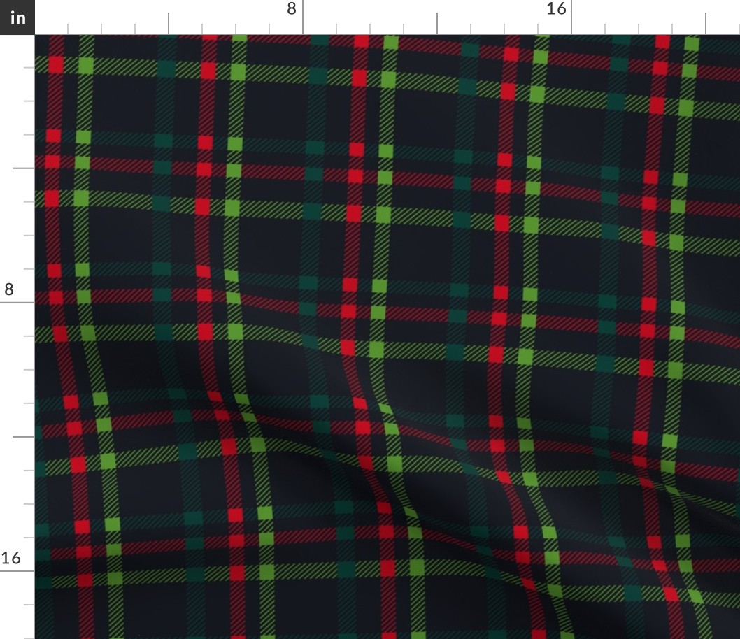 Holiday Tweed check plaid-red green on dark