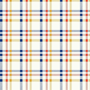 Retro Tweed check plaid blue red yellow